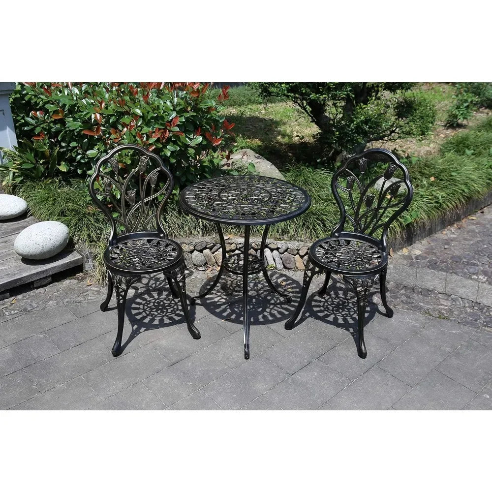 3 Piece Bistro Set, Outdoor Patio Set, Anti-Rust Cast Aluminum