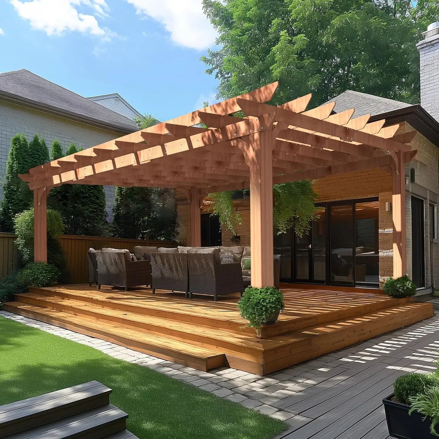 12 x16 FT Wooden Pergola, Cedar Wood Gazebo