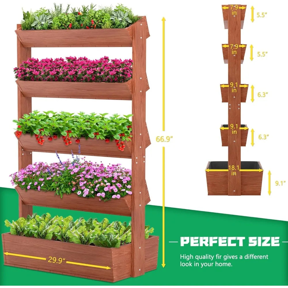 Vertical Wooden Raised Garden Bed, 5 Tier Garden Planters
