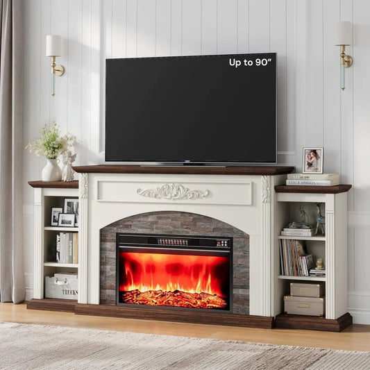 80 inch Electric Fireplace with Mantel, room for TVs Up to 90 inches