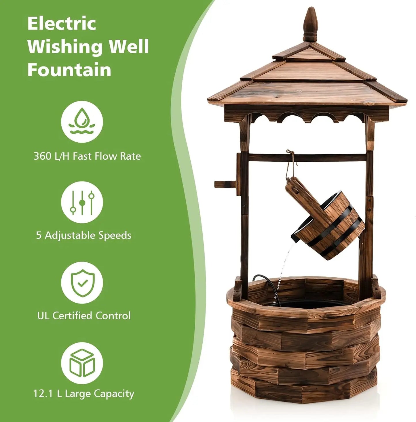 Rustic Wishing Well Fountain, Electric Pump