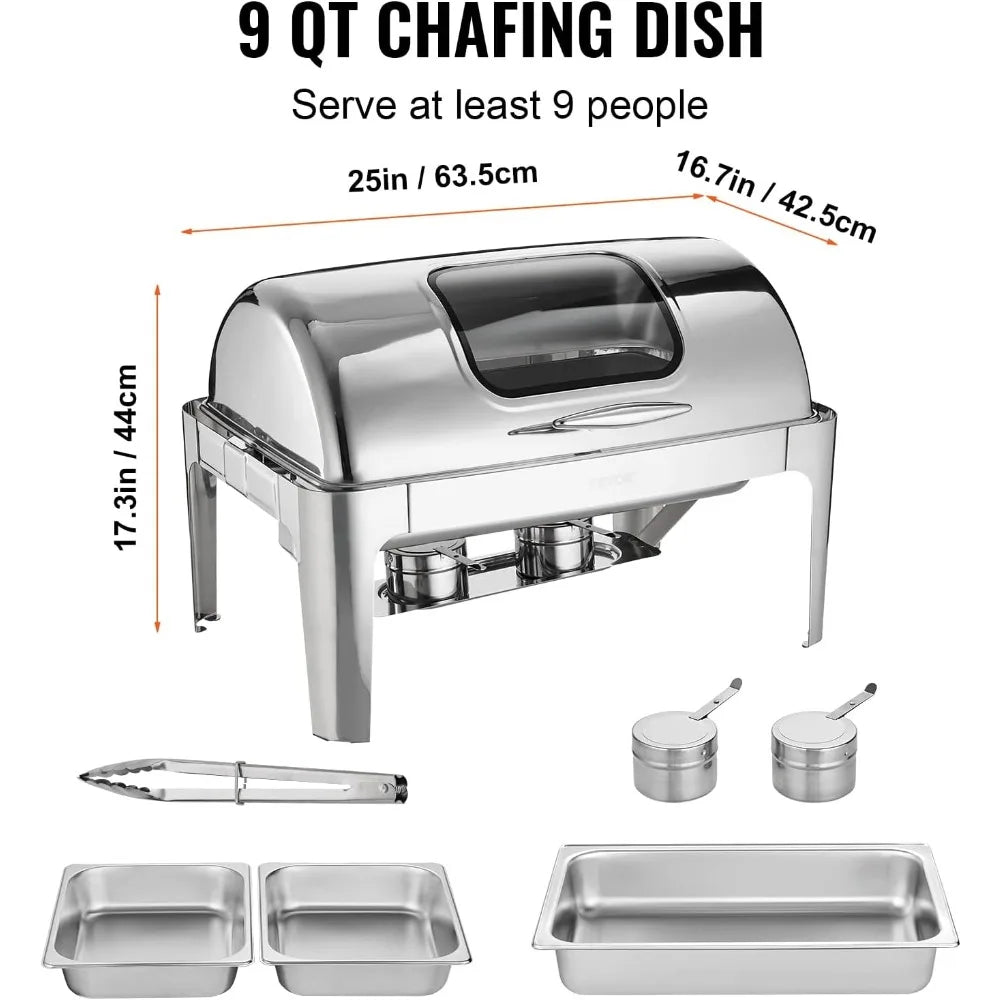 Roll Top Chafing Dish Buffet Set Stainless Steel Chafer with 2 Half Size Pans