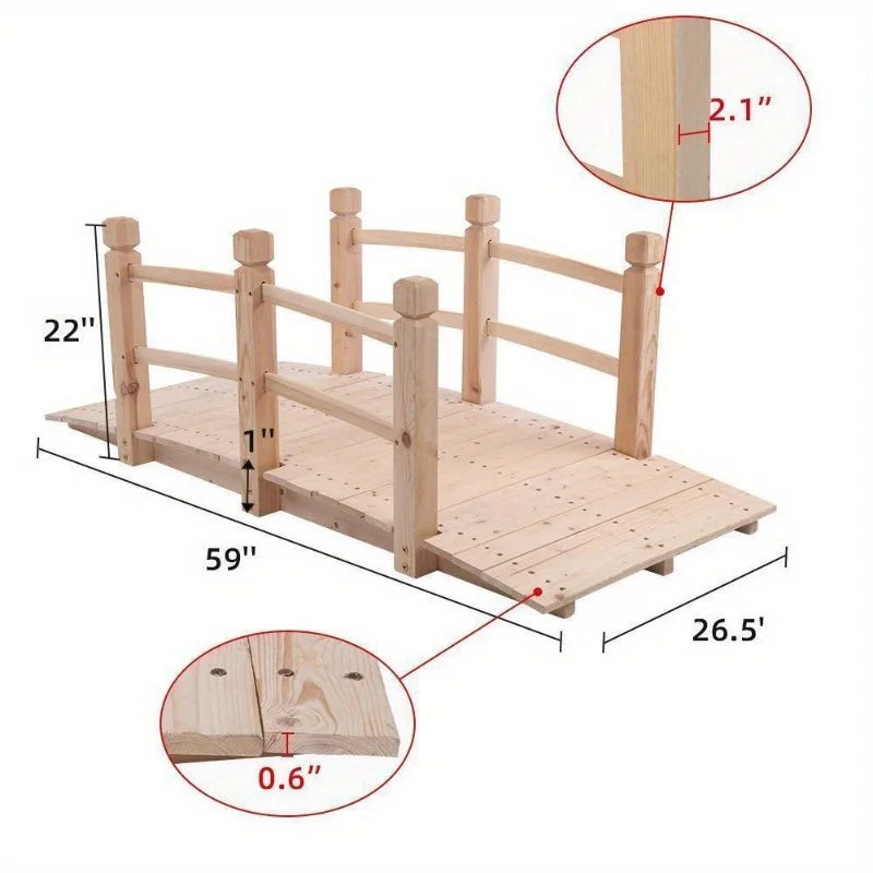 5 ft. Wooden Bridge Stained Finish Yard Decor