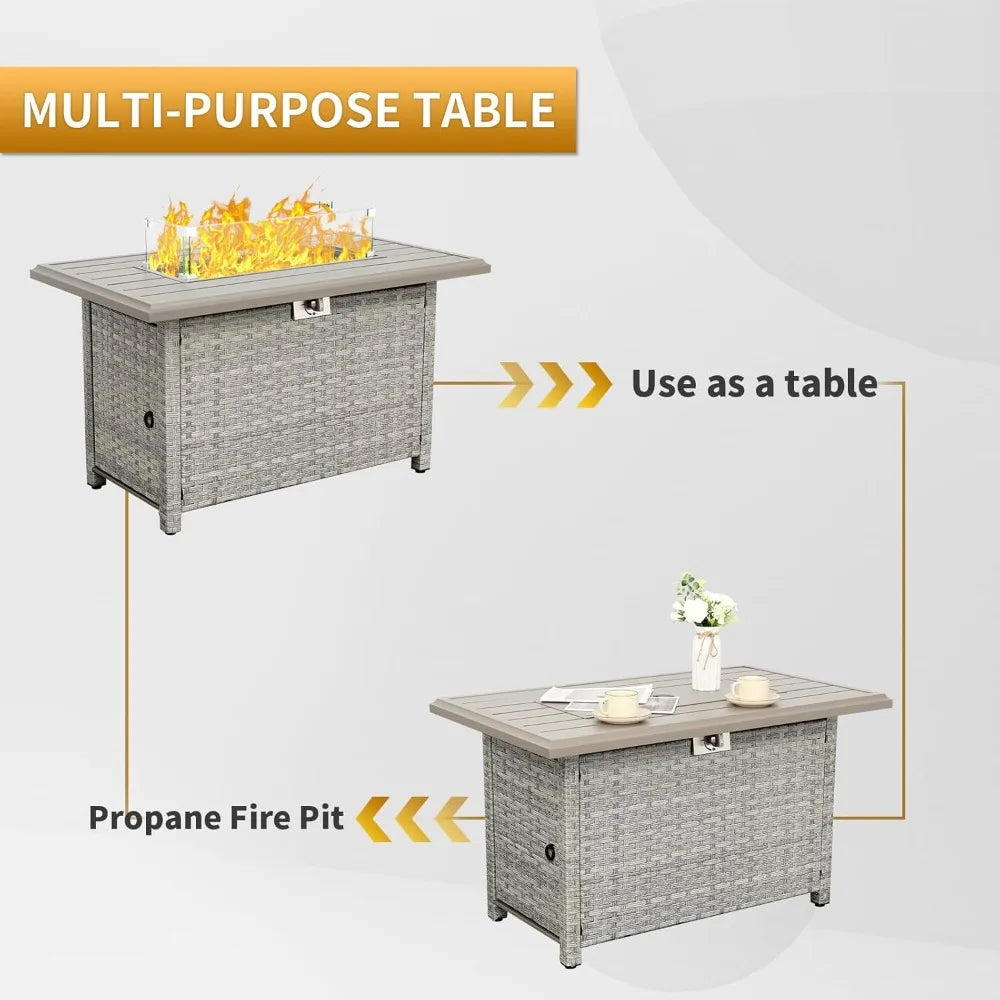 Outdoor Propane Fire Pit, with Glass Wind Guard, Fire Glass,