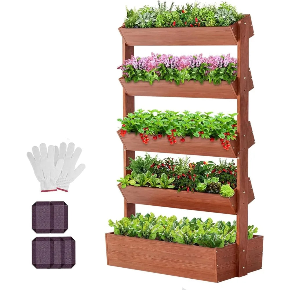 Vertical Wooden Raised Garden Bed, 5 Tier Garden Planters