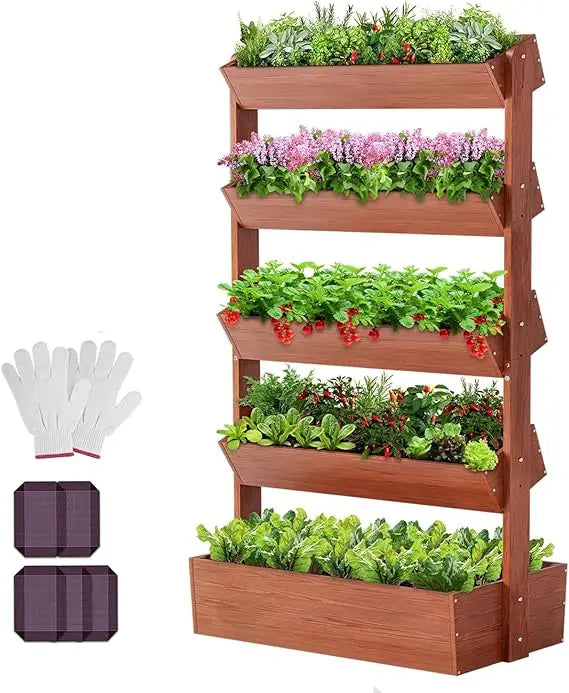 Vertical Wooden Raised Garden Bed, 5 Tier Garden Planters