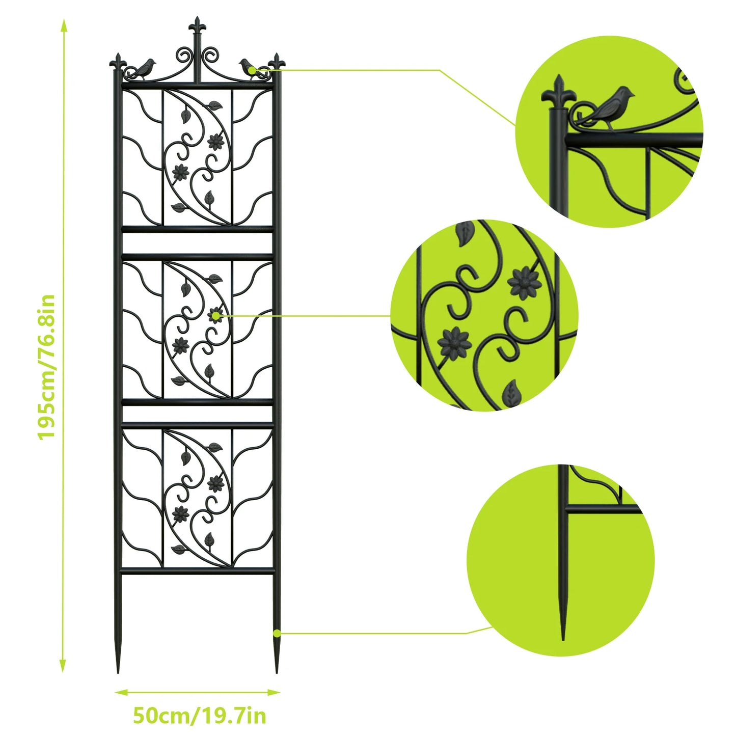 71 inch Garden Trellis Decorative Tall Metal Fence Black