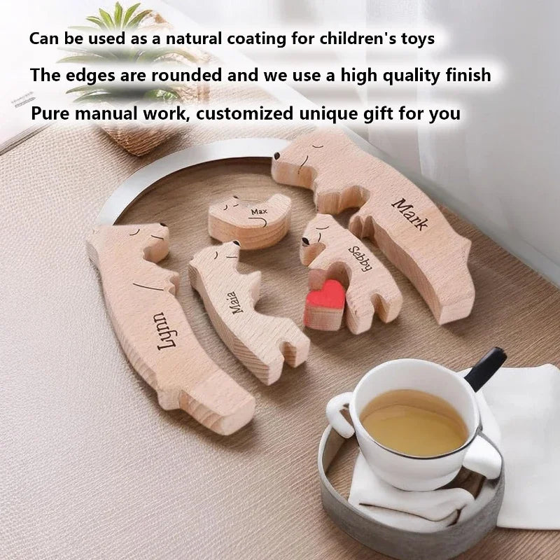 Wooden Bear Family Puzzle Personalized Name Custom Home Decor