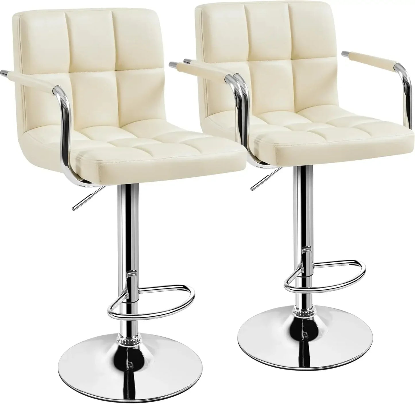 Bar Stools, Adjustable PU Leather Swivel Barstools, with Back and Footrest