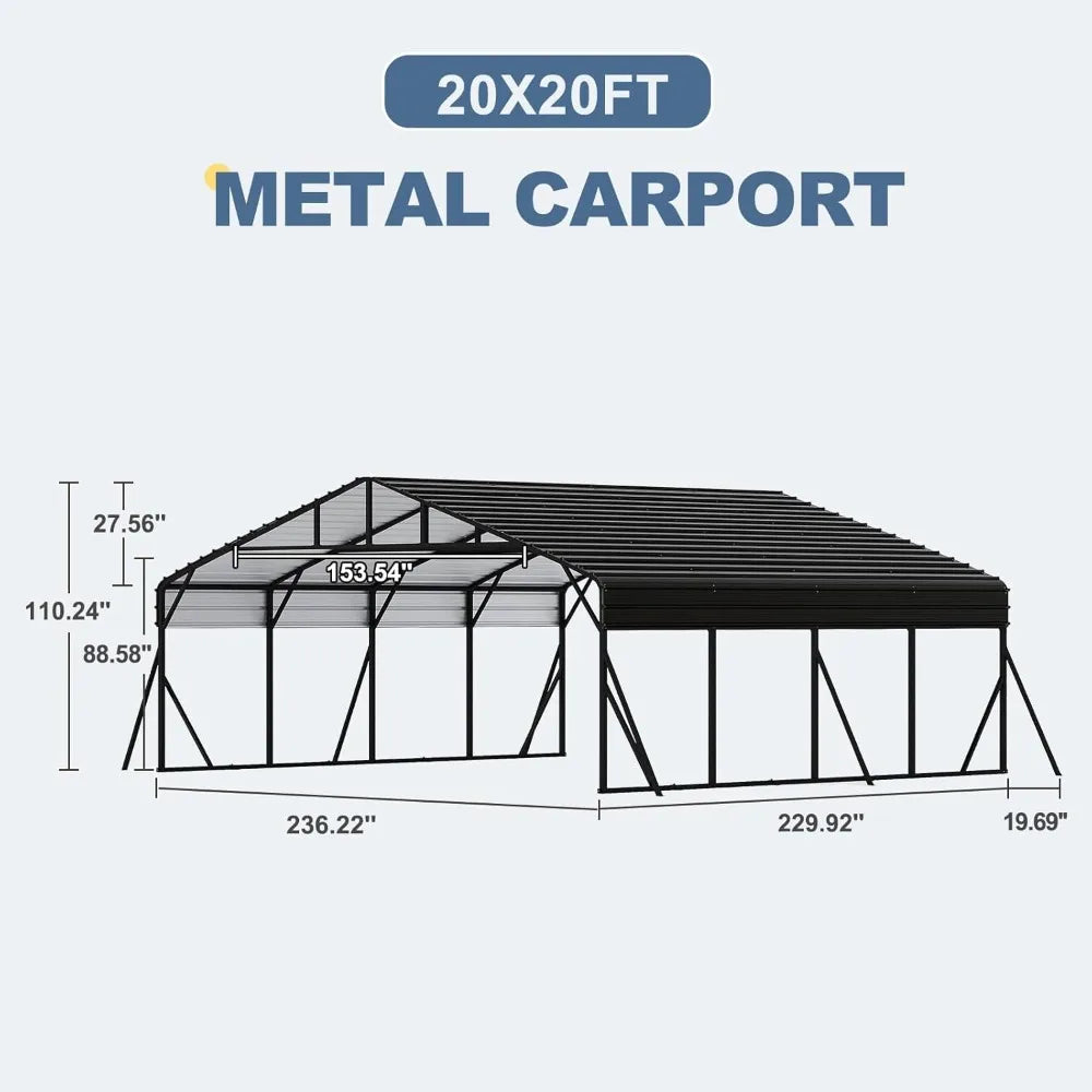 20x20 FT Metal Carport with Updated Frame Structure, Galvanized Steel Roof