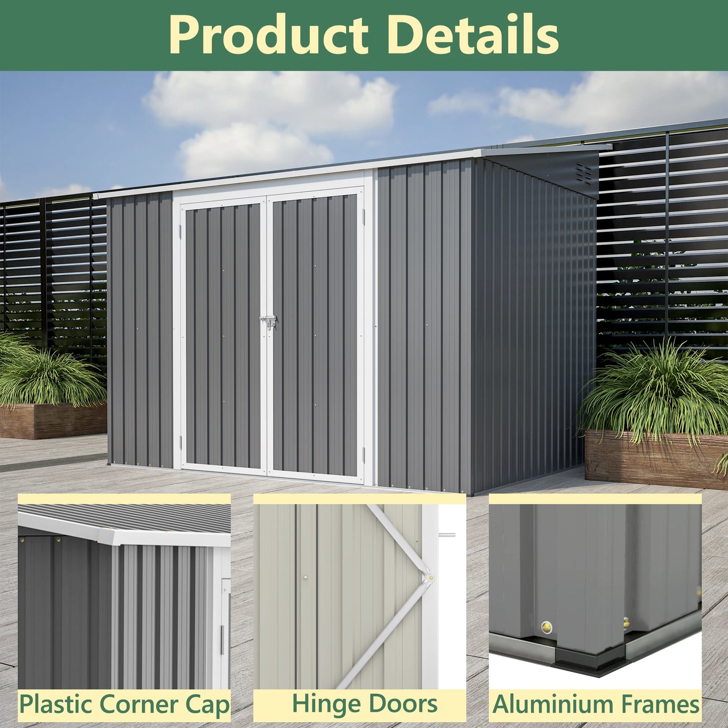 6 x 8 FT Metal Outdoor Storage Shed, Garden Tool Storage House Gray