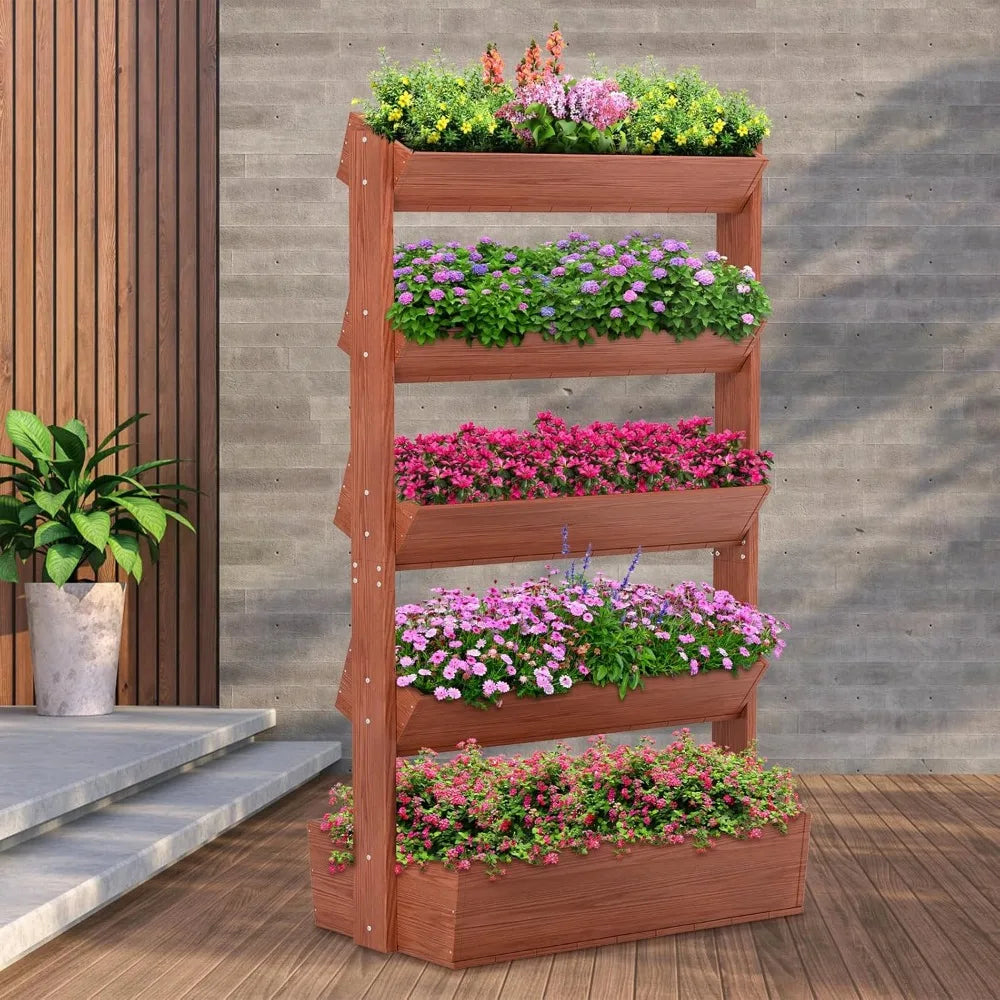 Vertical Wooden Raised Garden Bed, 5 Tier Garden Planters