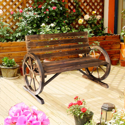 Wooden Wagon Wheel Bench, Chair Loveseat, and Carbonized