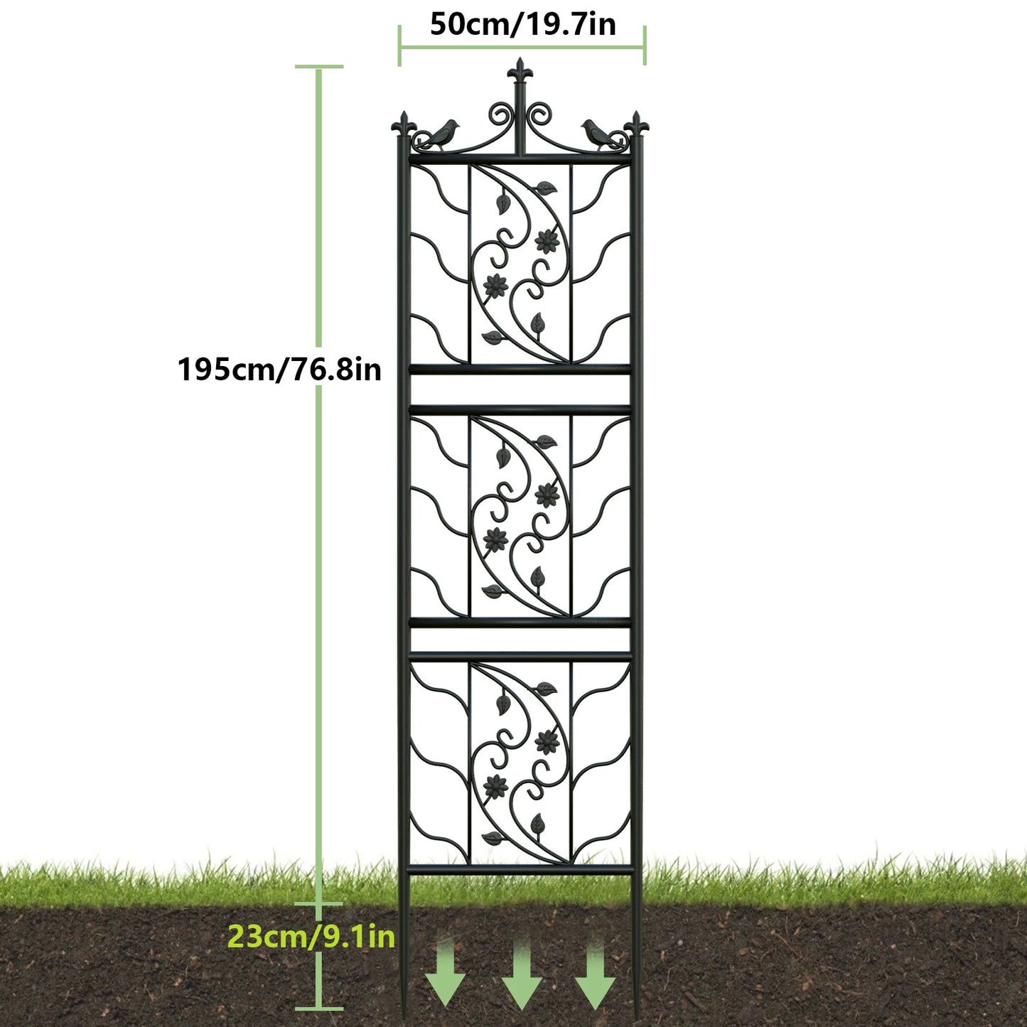 71 inch Garden Trellis Decorative Tall Metal Fence Black