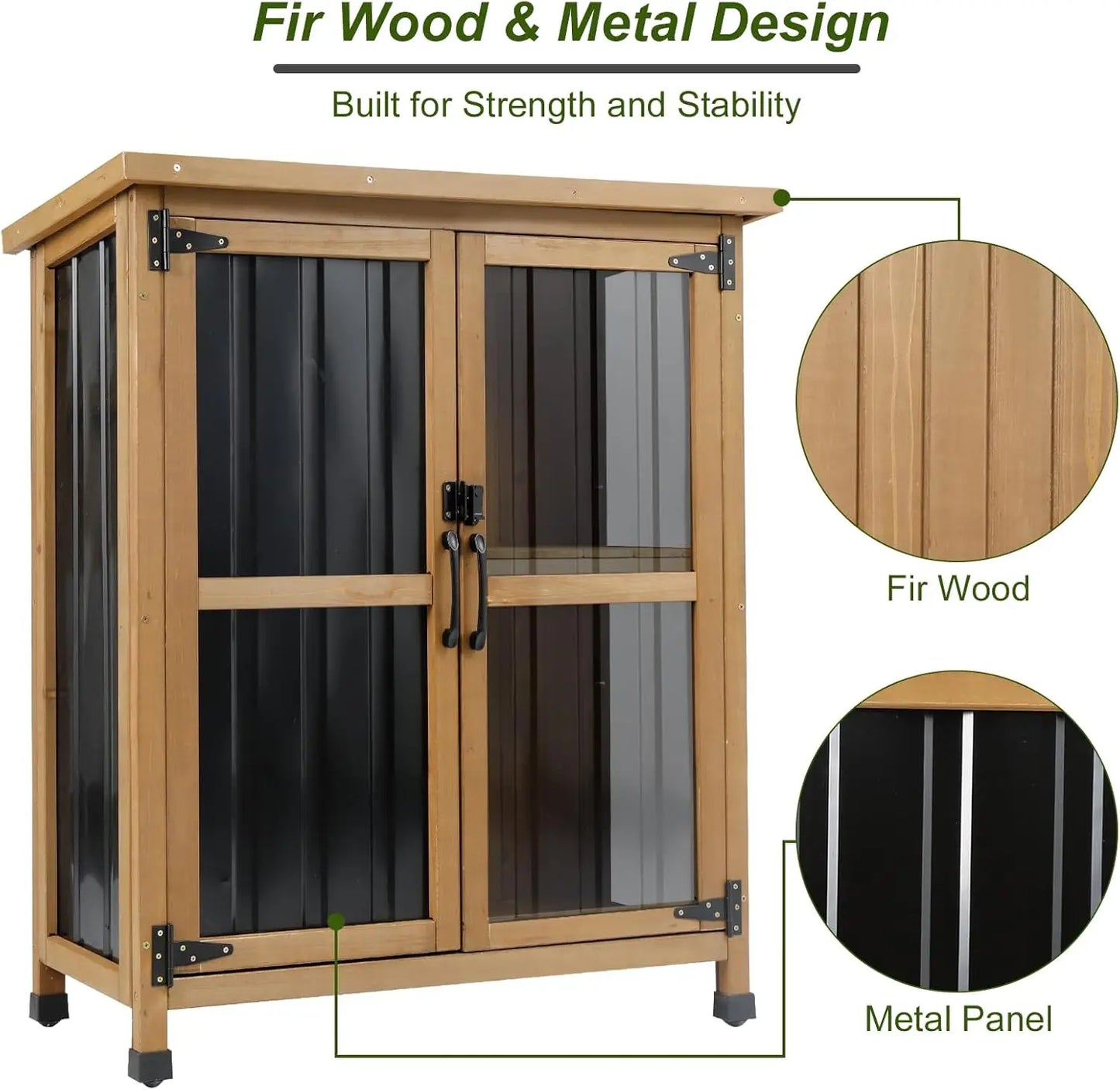 Outdoor Storage Cabinet Wood, Metal and Waterproof Roof