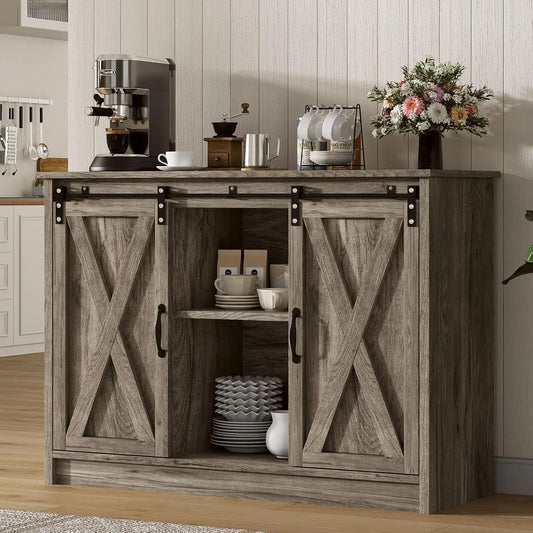42" Farmhouse Coffee Bar with Sliding Barn Doors