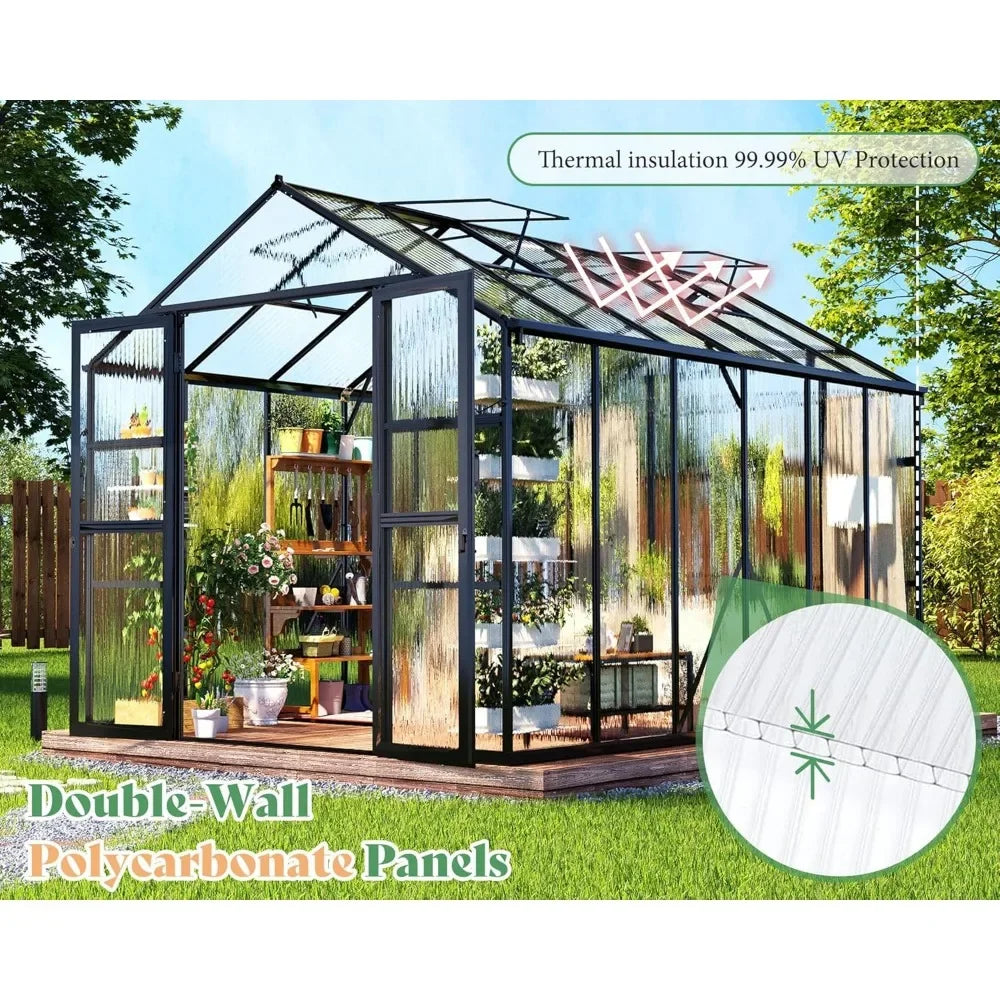 8x12x7.5 FT Greenhouse with, 2 Swing Doors.