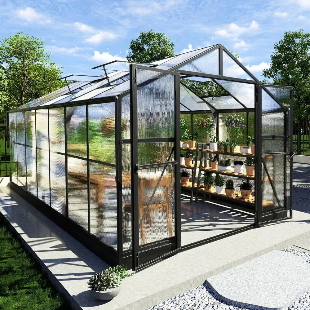 8x14x7FT Greenhouse with 4 Vent Windows and Swing Door.