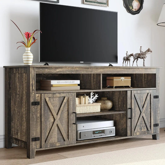Farmhouse Entertainment Center for 65 Inch TV Rustic Console Storage
