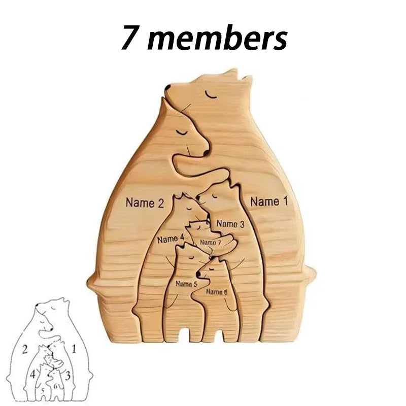 Wooden Bear Family Puzzle Personalized Name Custom Home Decor