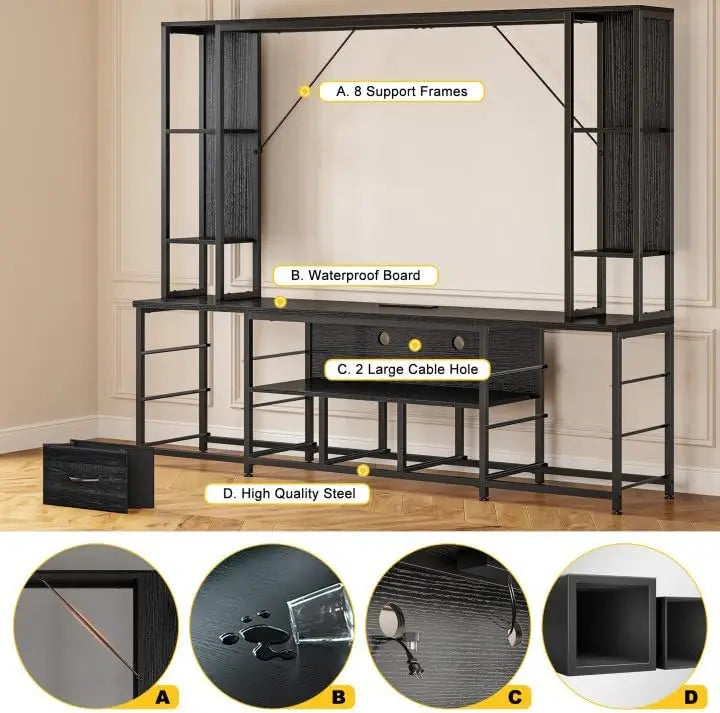 TV Stand 65" for Living Room, Wall Unit Entertainment Center.