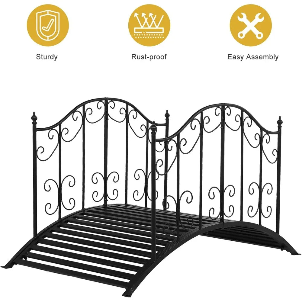 VINGLI Garden Bridge Metal Yard Arch Patterned Guardrails