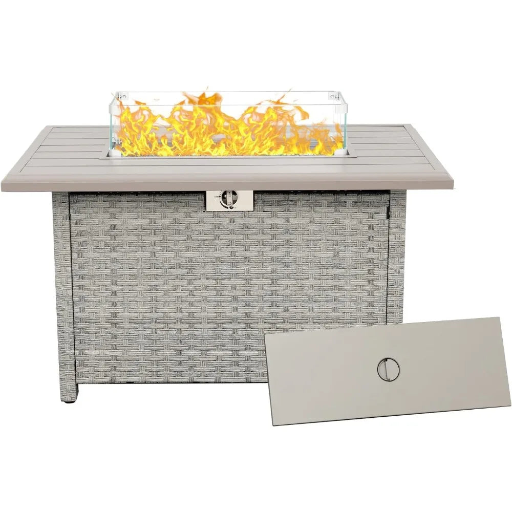 Outdoor Propane Fire Pit, with Glass Wind Guard, Fire Glass,