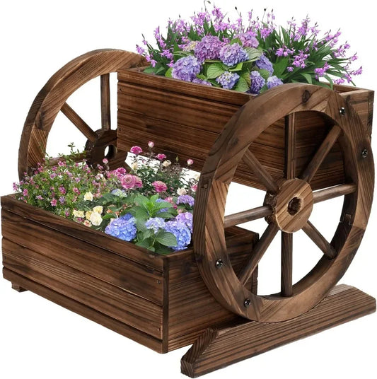 Wooden Wagon wheel Planter Box, Garden Planter decor