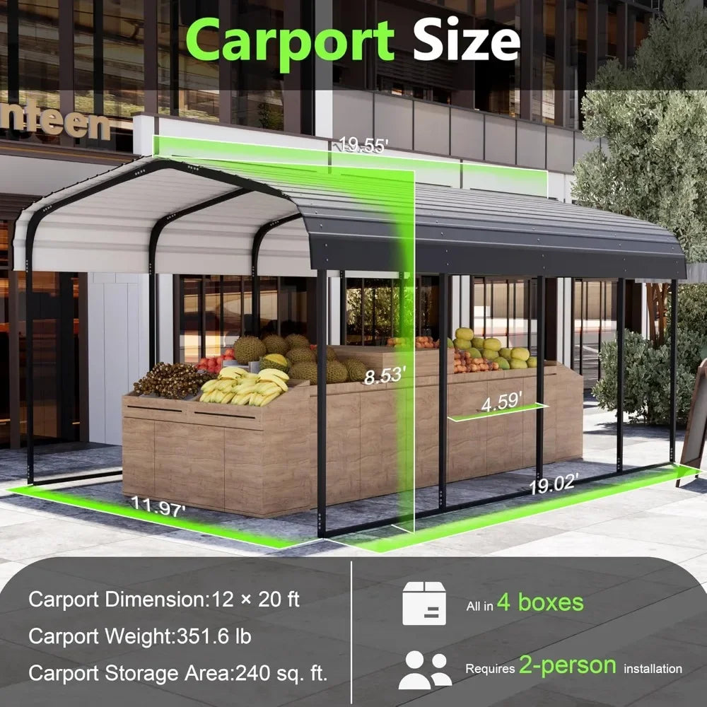 Metal Carport 12×20  Outdoor Storage Heavy Duty Metal Canopy