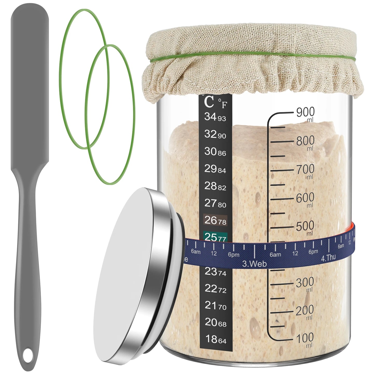 Sourdough Fermentation Jar with Scale Metal Lid.