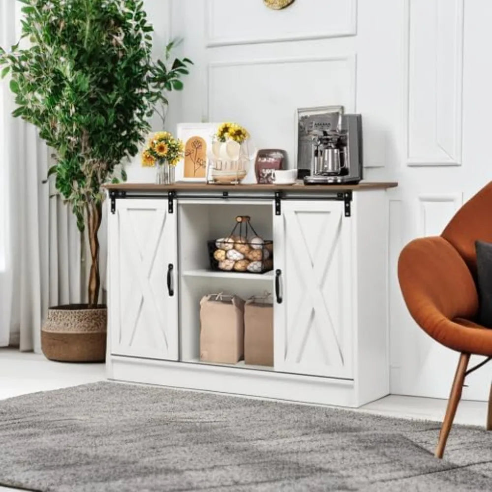 42 inch Farmhouse Coffee Bar with Sliding Barn Doors adjustable shelves