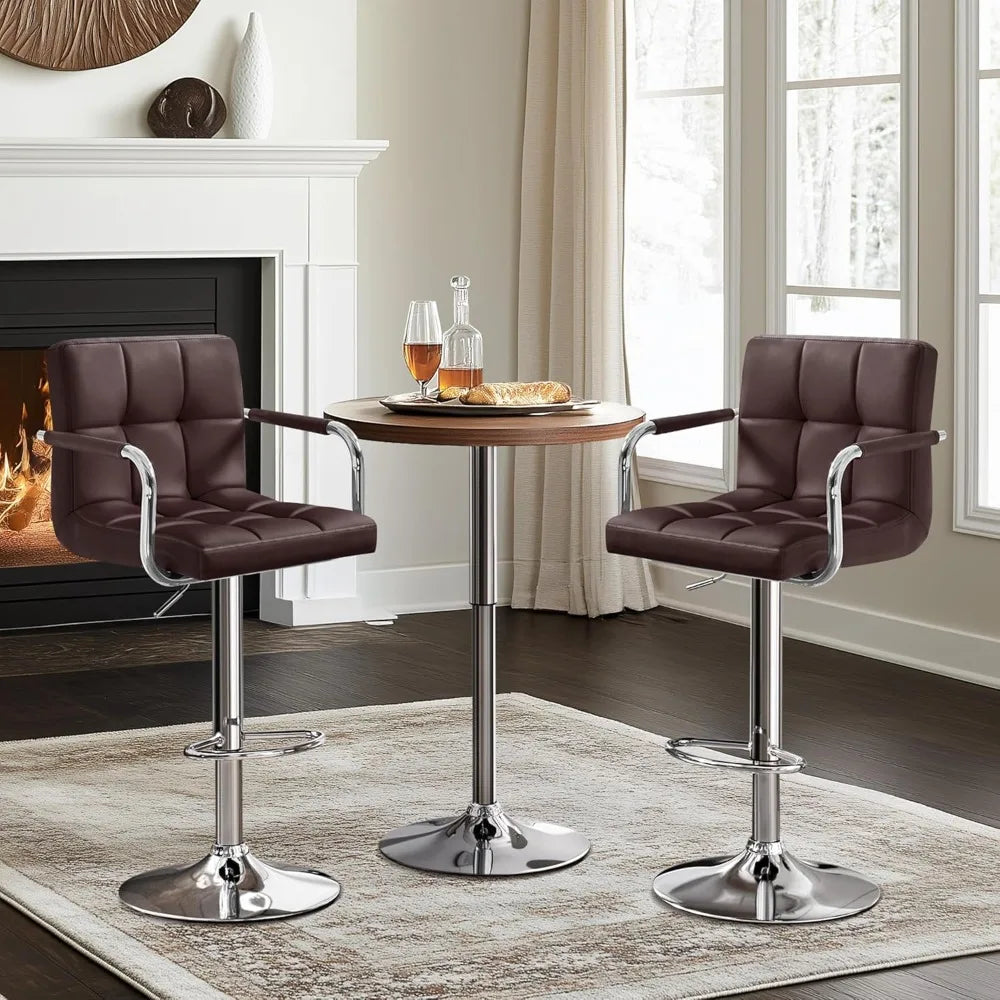 Bar Stools Set of 2, Adjustable PU Leather Swivel Barstools, with Back and Footrest