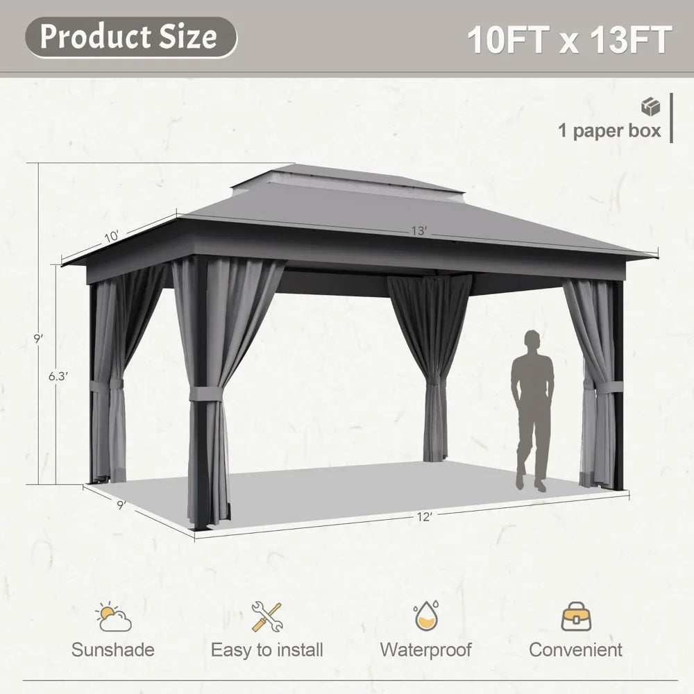 Outdoor Gazebo for Patio 10'x 13' Heavy Duty Metal Frame Canopy
