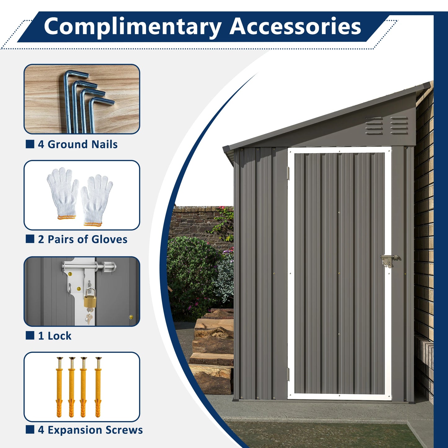 LZBEITEM 4' x 8' Metal Wall Side Storage Shed for Backyard Grey