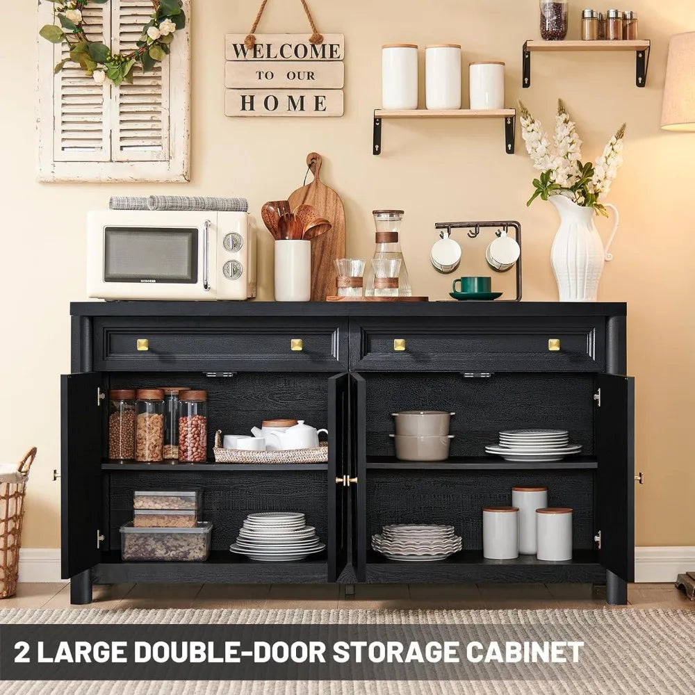 Rustic wood Farmhouse Buffet Cabinet with Drawers, & 4 Doors