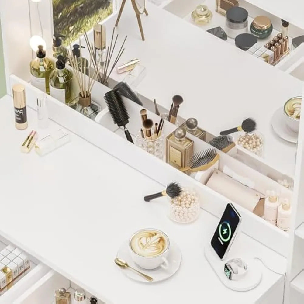 Makeup table with light and charging station
