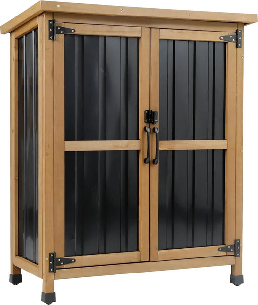 Outdoor Storage Cabinet Wood, Metal and Waterproof Roof