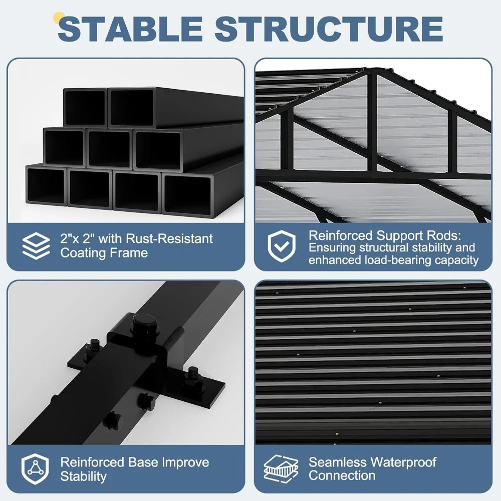 20x20 FT Metal Carport with Updated Frame Structure, Galvanized Steel Roof