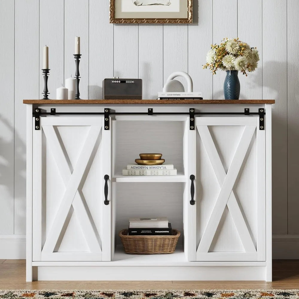 42 inch Farmhouse Coffee Bar with Sliding Barn Doors adjustable shelves