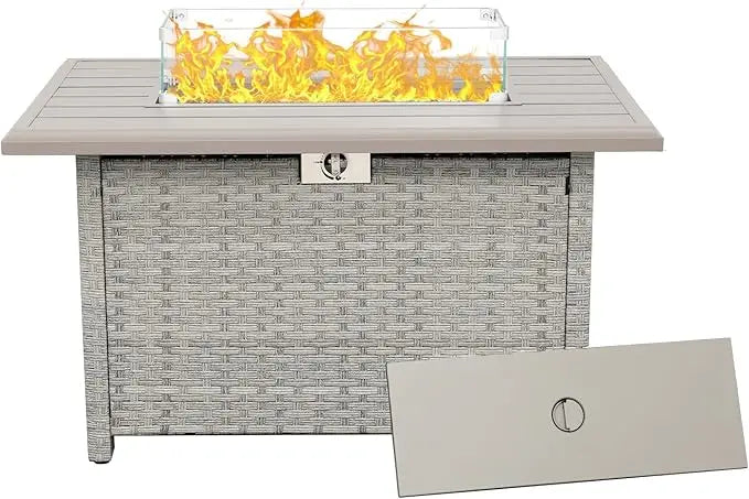 Outdoor Propane Fire Pit, with Glass Wind Guard, Fire Glass,