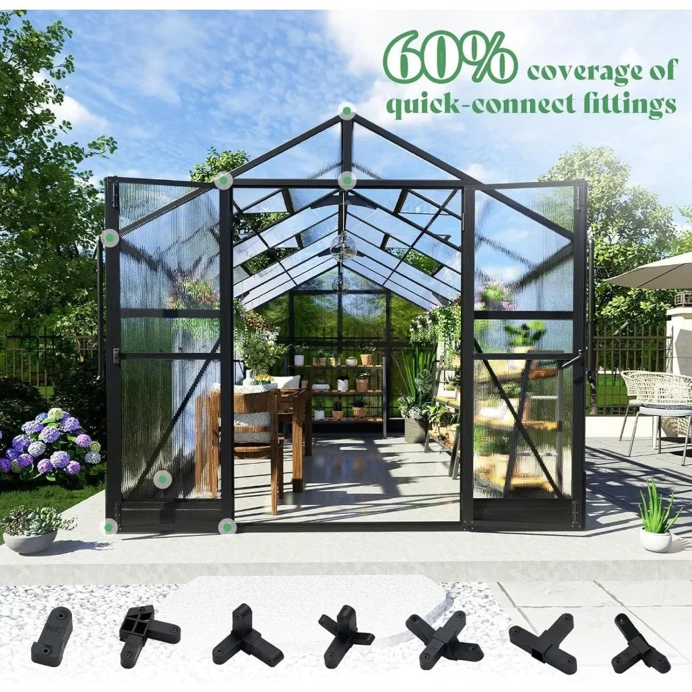 8x14x7FT Greenhouse with 4 Vent Windows and Swing Door.