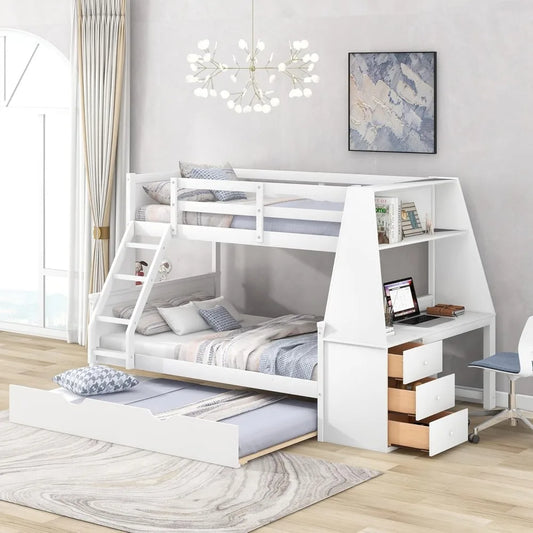 Twin Over Full Bunk Beds with Trundle and Desk