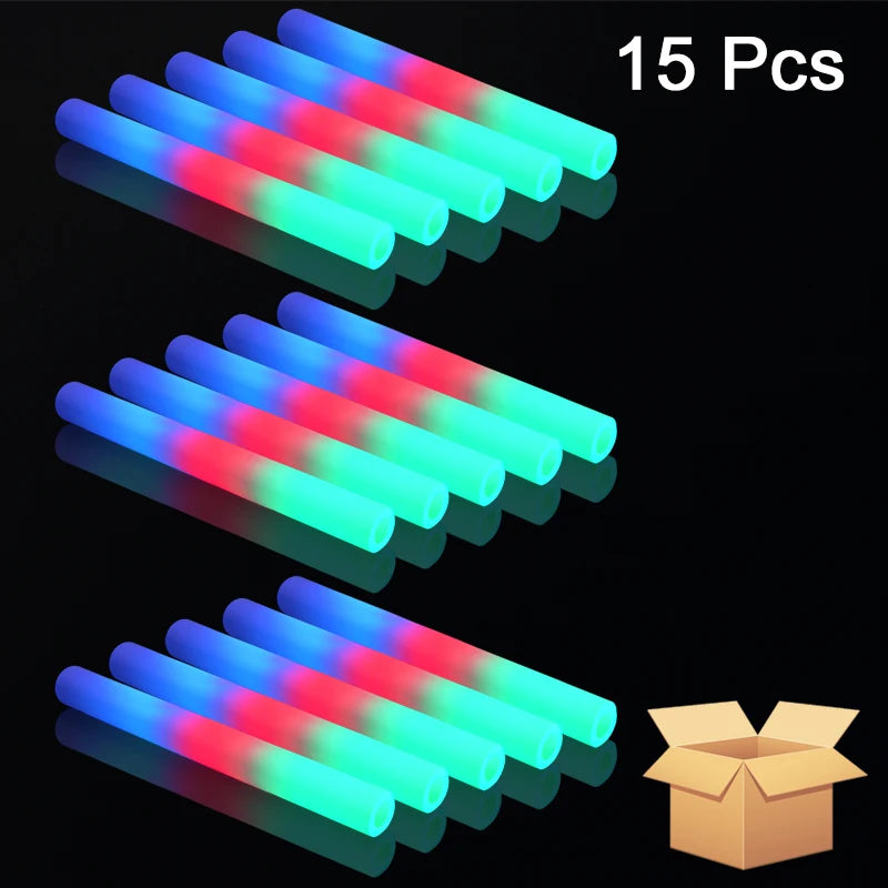 LED Foam Glow Sticks Bulk Colorful RGB Light Up Sticks