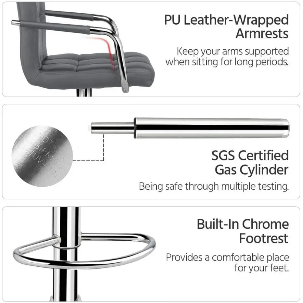 Bar Stools, Adjustable PU Leather Swivel Barstools, with Back and Footrest
