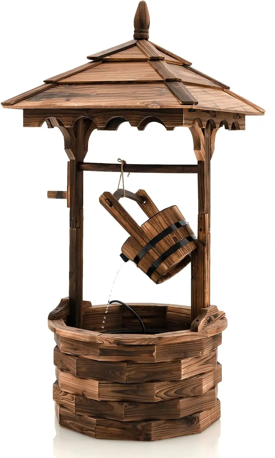 Rustic Wishing Well Fountain, Electric Pump