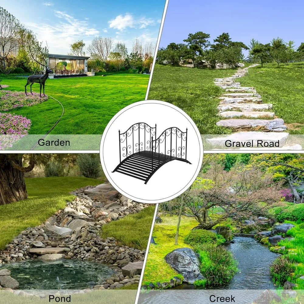 VINGLI Garden Bridge Metal Yard Arch Patterned Guardrails