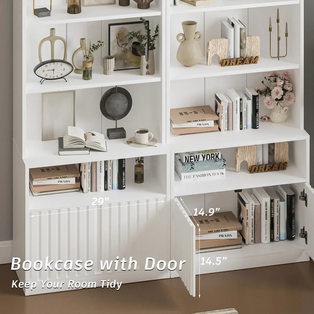 Storage Cabinet 70.9 inch Fluted Door Bookcase with Adjustable Shelves