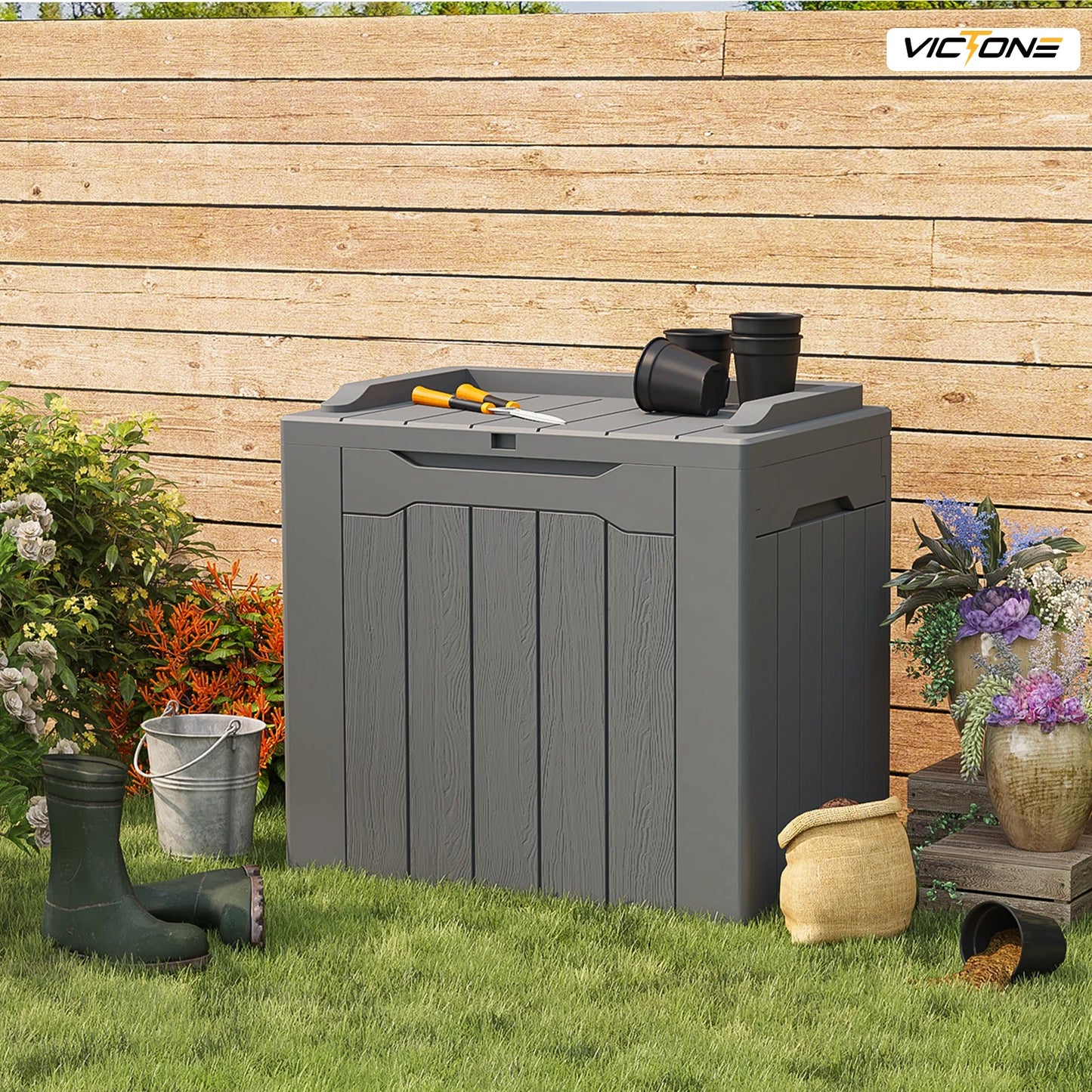 32 Gallon Resin Deck Box Outdoor Indoor Waterproof Storage Box.