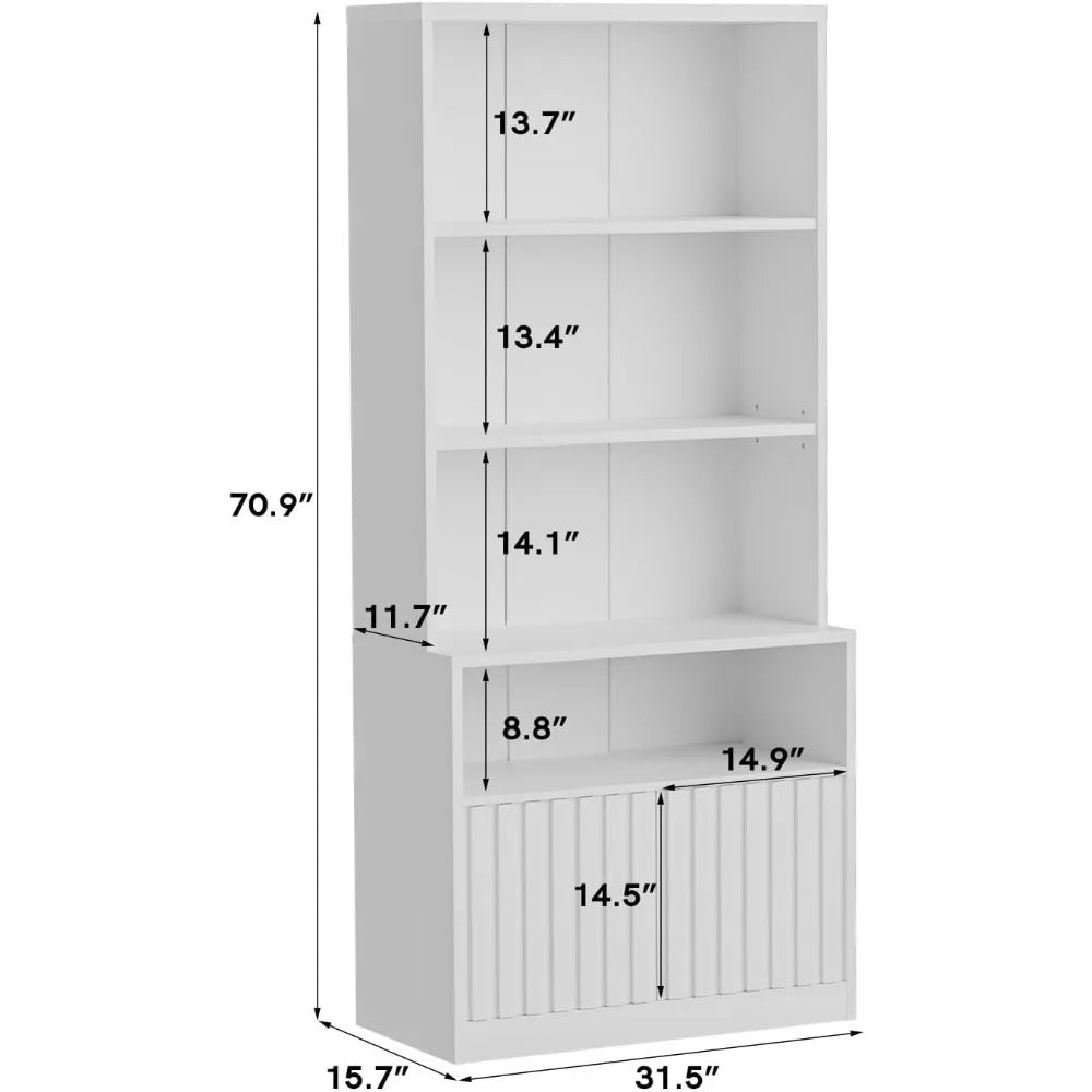 Storage Cabinet 70.9 inch Fluted Door Bookcase with Adjustable Shelves