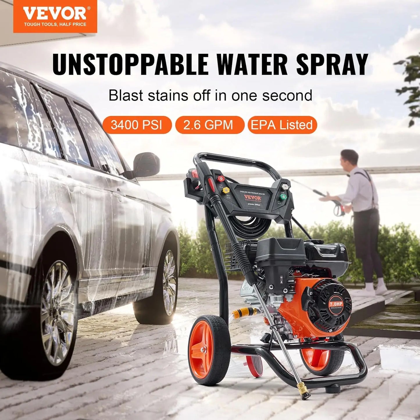 Gas Powered Pressure Washer 3400 PSI 2.6 GPM